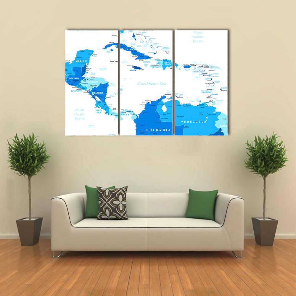 Central America map - highly detailed vector illustration multi panel canvas wall art
