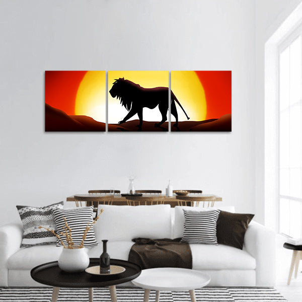 Lion in a sunset of the sahara desert panoramic Canvas Wall Art