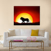 Lonesome lion in a sunset of the sahara desert Multi panel canvas wall art