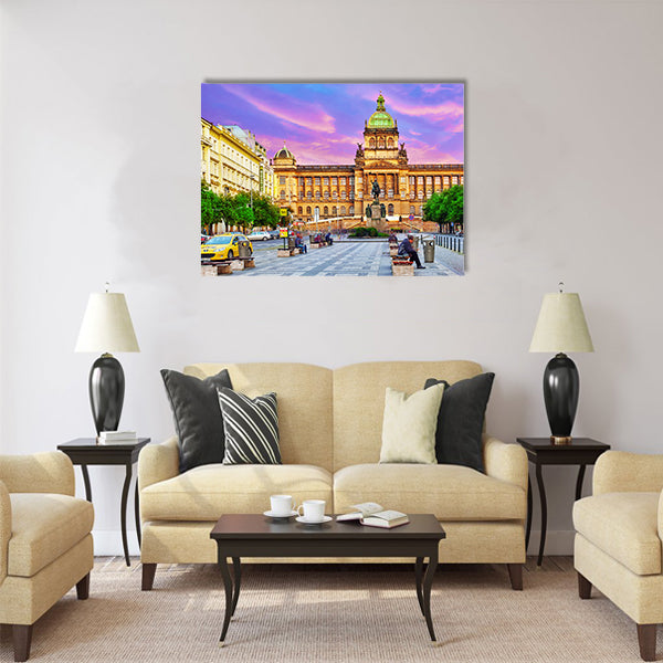 People on Wenceslas Square in Prague at night Multi Panel Canvas Wall Art