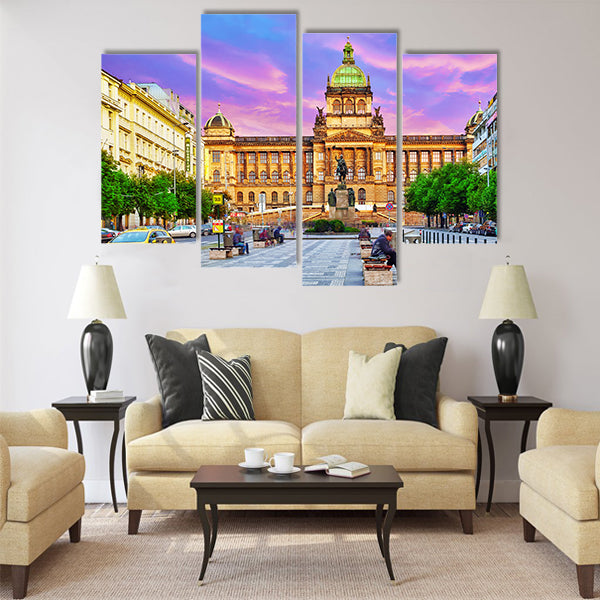 People on Wenceslas Square in Prague at night Multi Panel Canvas Wall Art