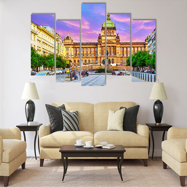 People on Wenceslas Square in Prague at night Multi Panel Canvas Wall Art