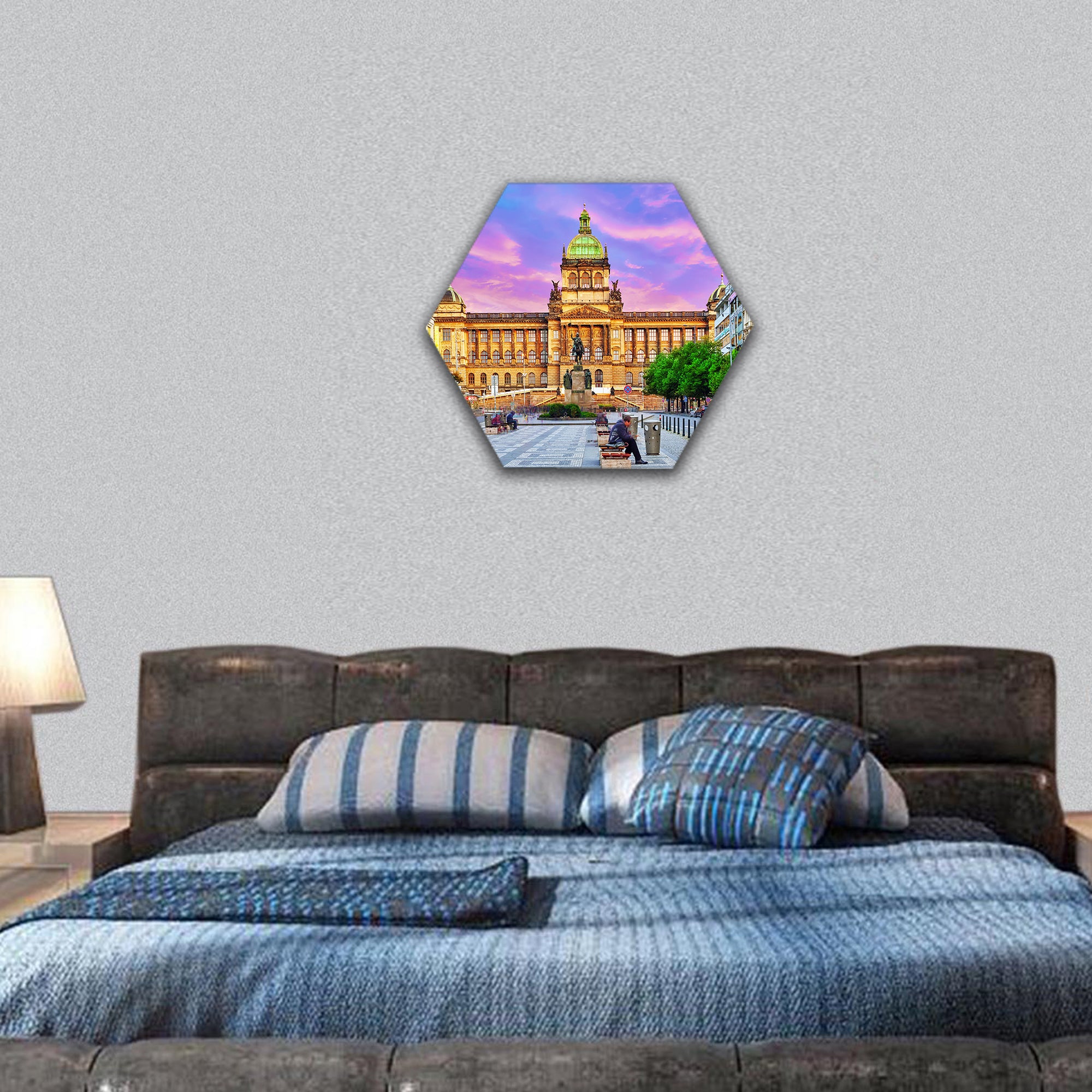 PRAGUE,CZECH REPUBLIC, Wenceslas Square in Prague hexagonal canvas wall art