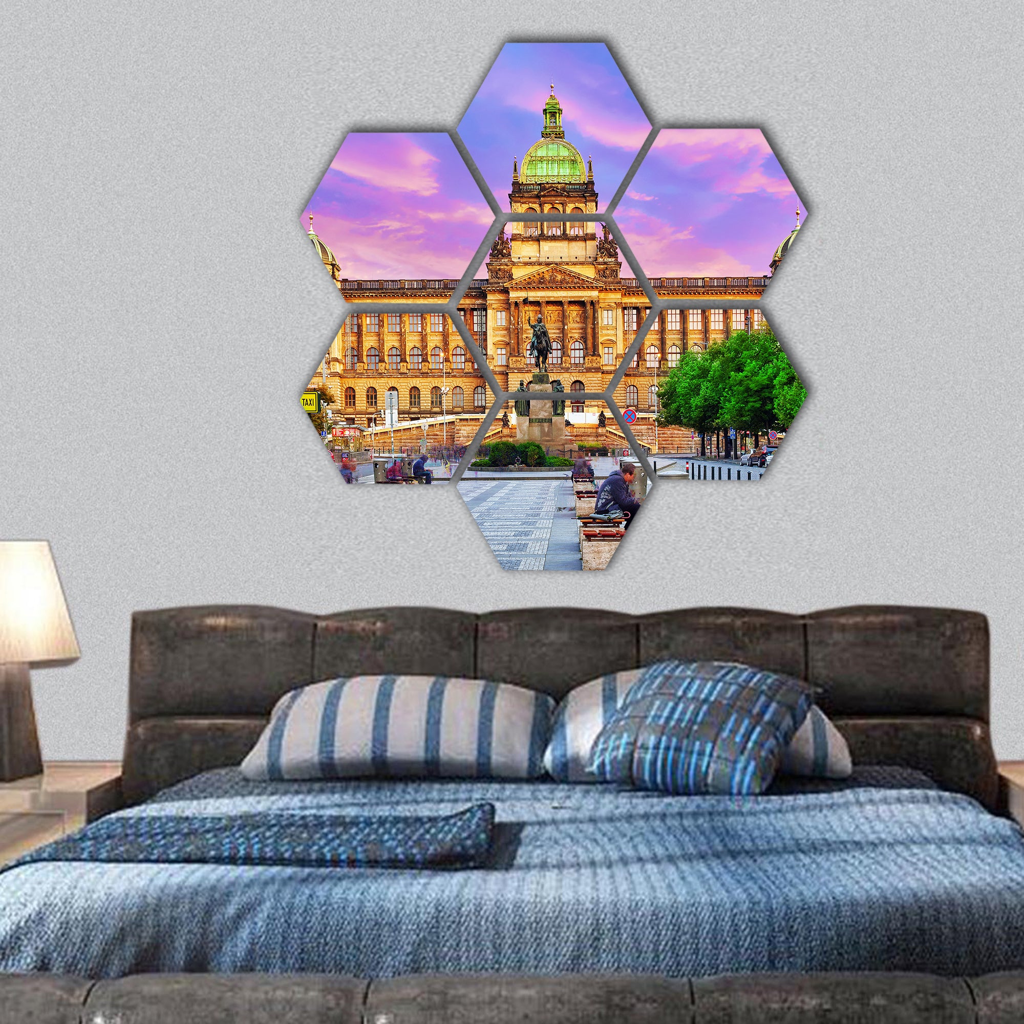 PRAGUE,CZECH REPUBLIC, Wenceslas Square in Prague hexagonal canvas wall art