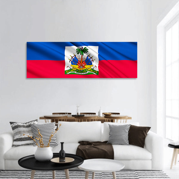 The national flag of Haiti panoramic canvas wall art.