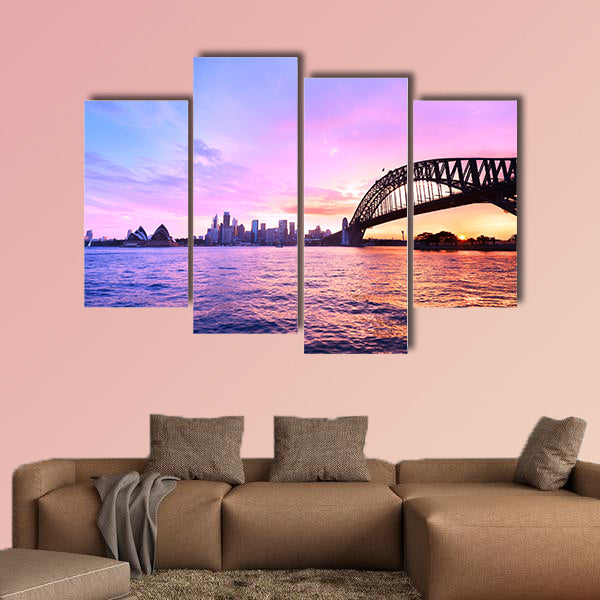 View of Sydney Harbor at twilight multi panel canvas wall art
