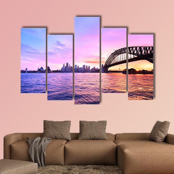 View of Sydney Harbor at twilight multi panel canvas wall art