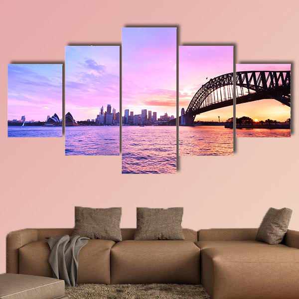 View of Sydney Harbor at twilight multi panel canvas wall art