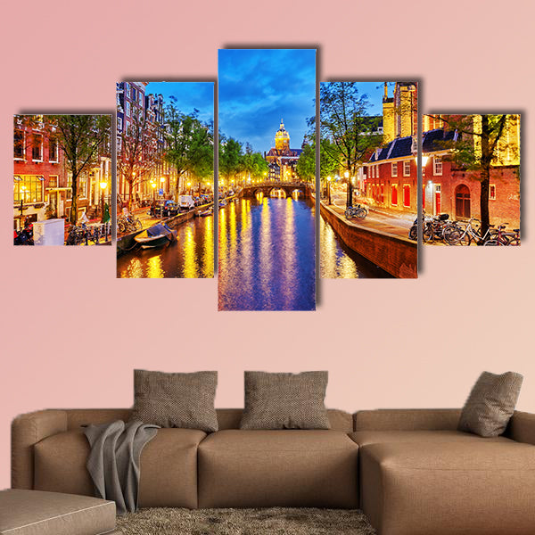 Westerkerk (Western Church), with water canal view in canvas wall art