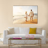 Happy Romantic Middle Aged Couple Enjoying Beautiful Sunset Walk on the Beach, Multi panel canvas wall art