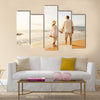 Happy Romantic Middle Aged Couple Enjoying Beautiful Sunset Walk on the Beach, Multi panel canvas wall art