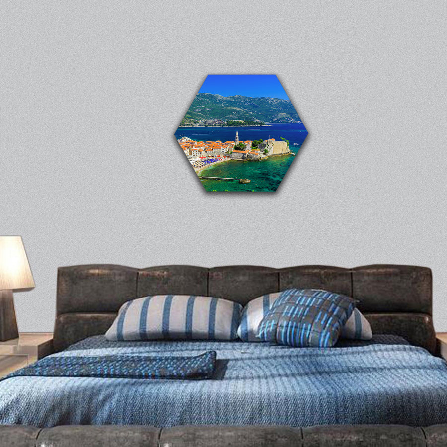 view of the old town Budva, Montenegro hexagonal canvas wall art