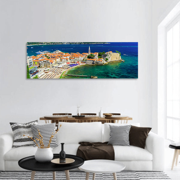 View of the old town Budva, Montenegro panoramic canvas wall art.