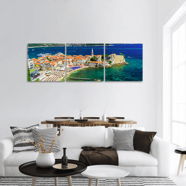 View of the old town Budva, Montenegro panoramic canvas wall art.