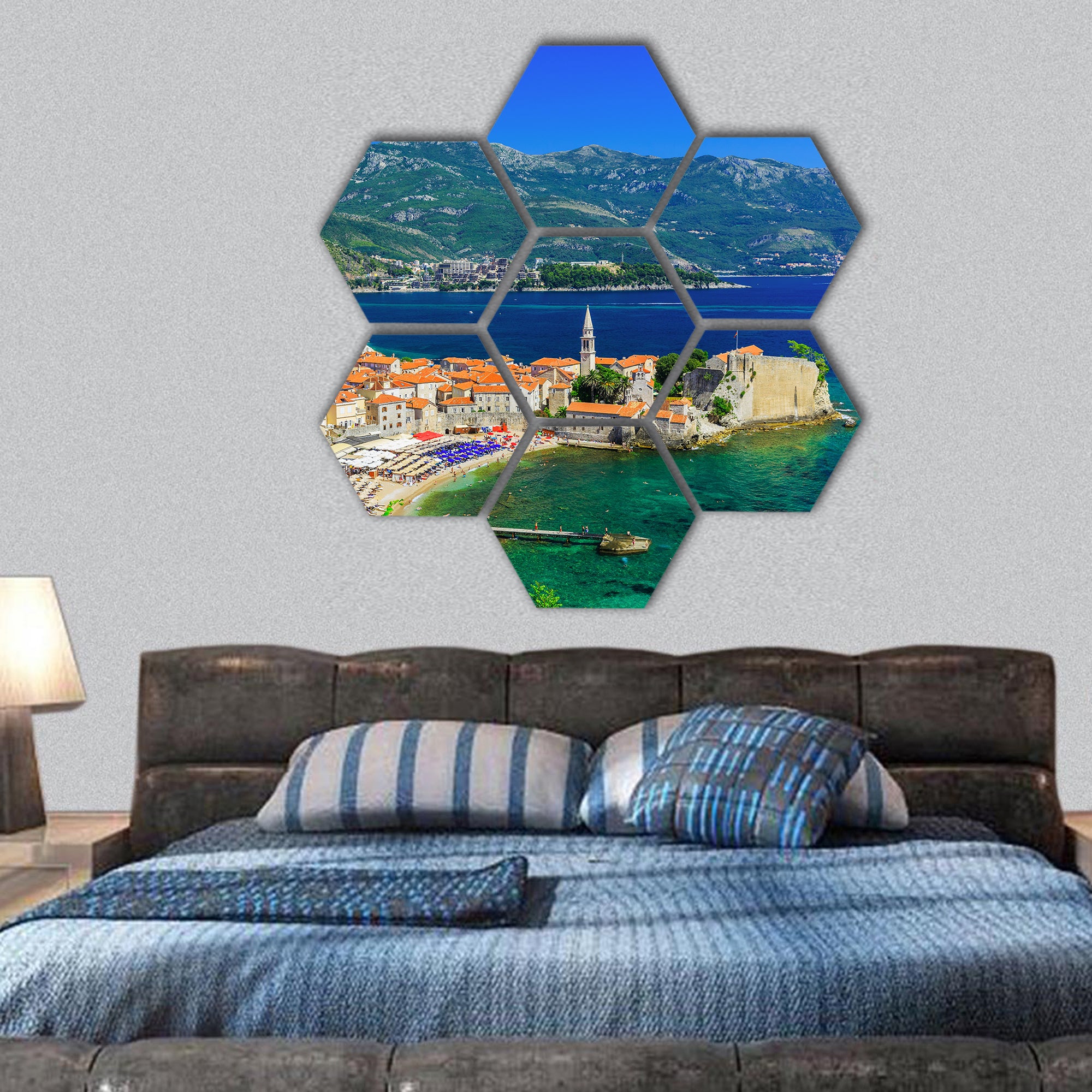 view of the old town Budva, Montenegro hexagonal canvas wall art