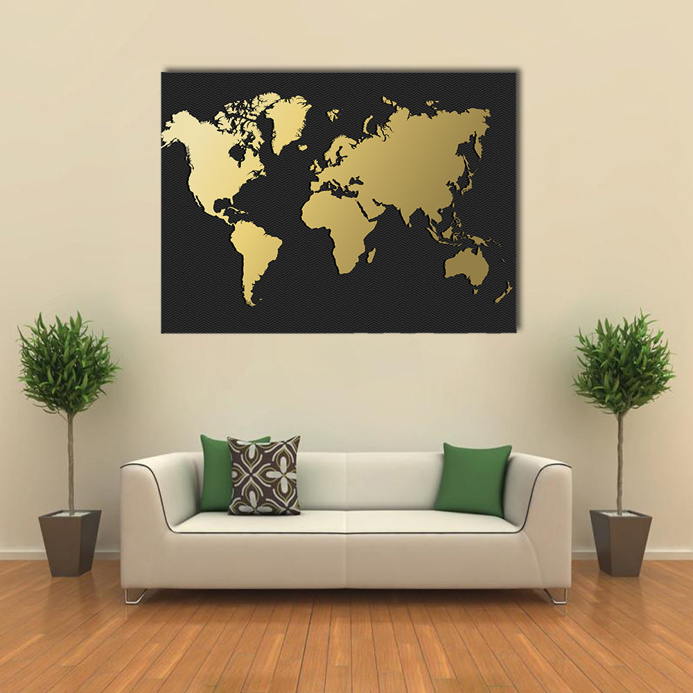 Empty world map silhouette in gold color, concept illustration multi panel canvas wall art