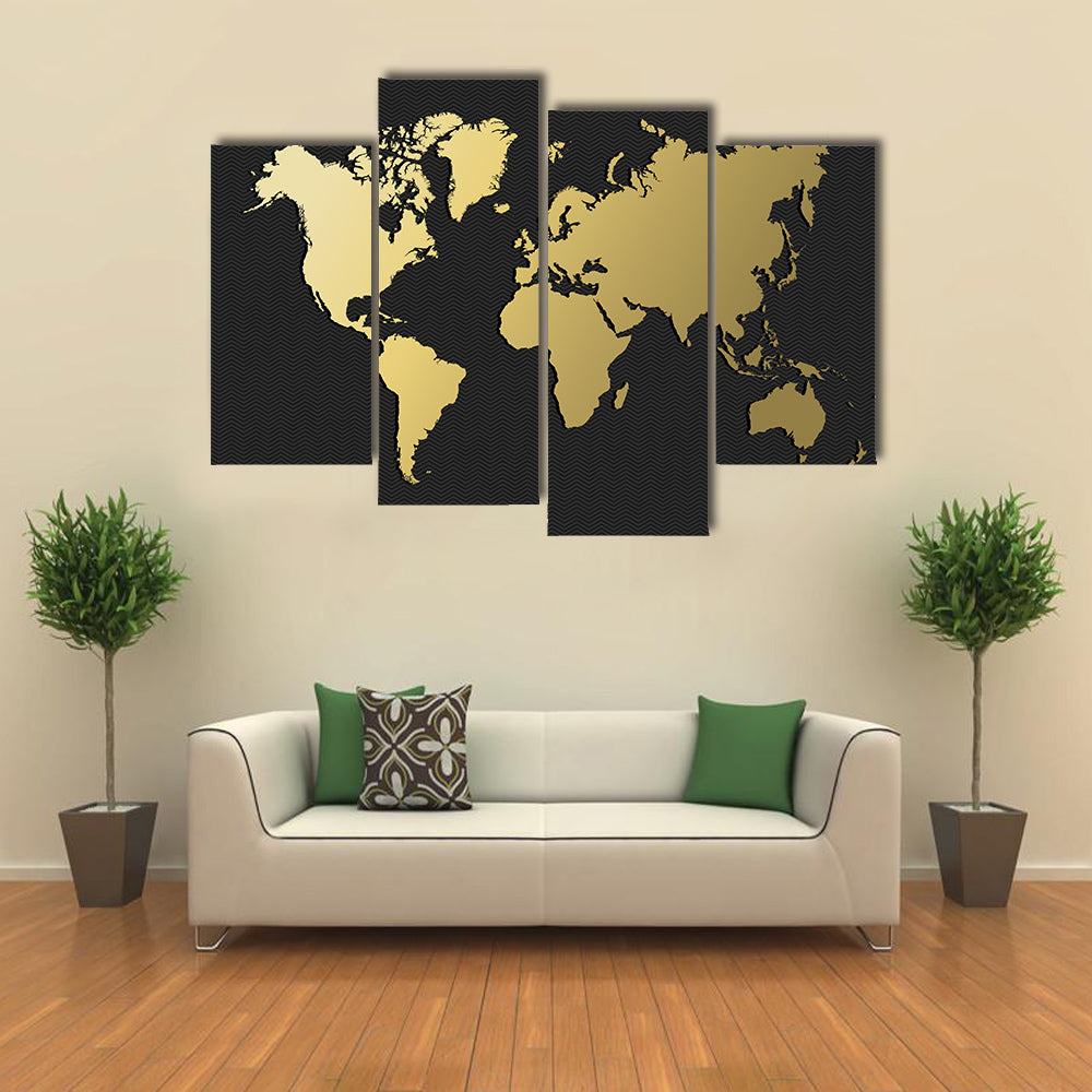 Empty world map silhouette in gold color, concept illustration multi panel canvas wall art