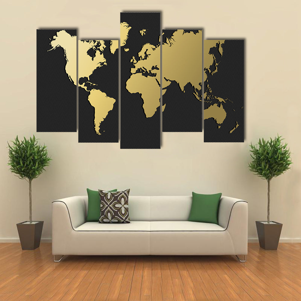 Empty world map silhouette in gold color, concept illustration multi panel canvas wall art