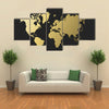 Empty world map silhouette in gold color, concept illustration multi panel canvas wall art