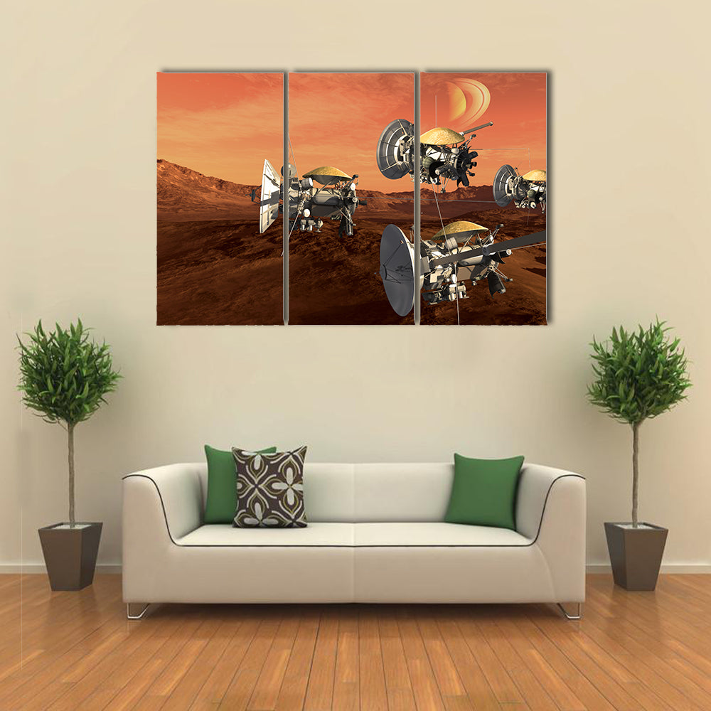 Spacecraft Probes Over A Red Planet For Space Exploration Multi Panel Wall Art