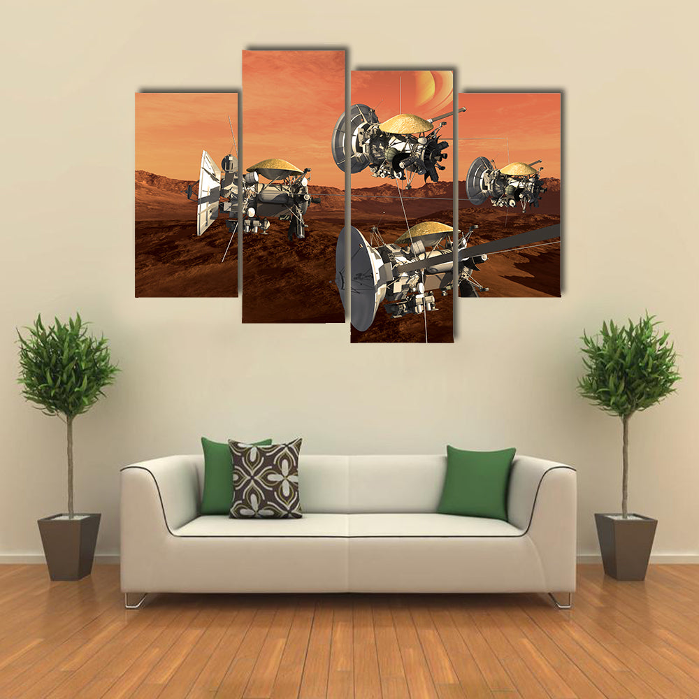 Spacecraft Probes Over A Red Planet For Space Exploration Multi Panel Wall Art