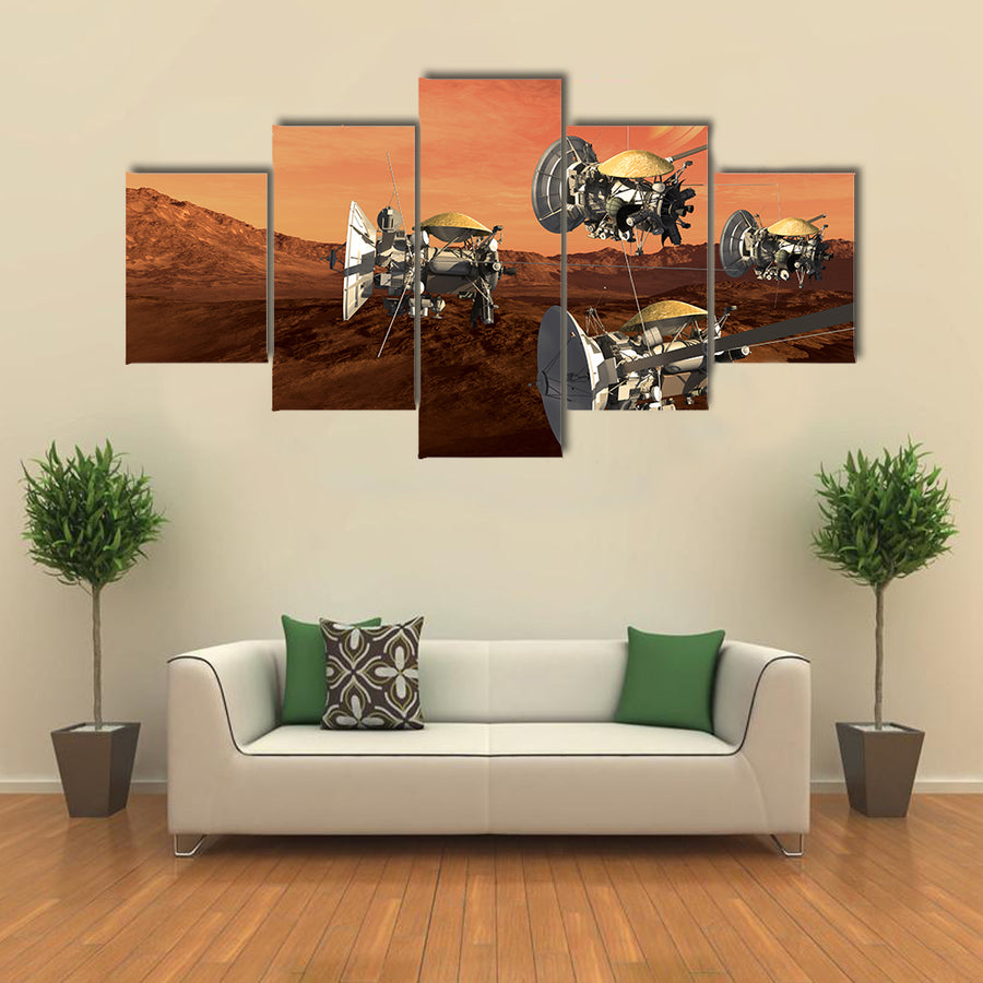 Spacecraft Probes Over A Red Planet For Space Exploration Multi Panel Wall Art