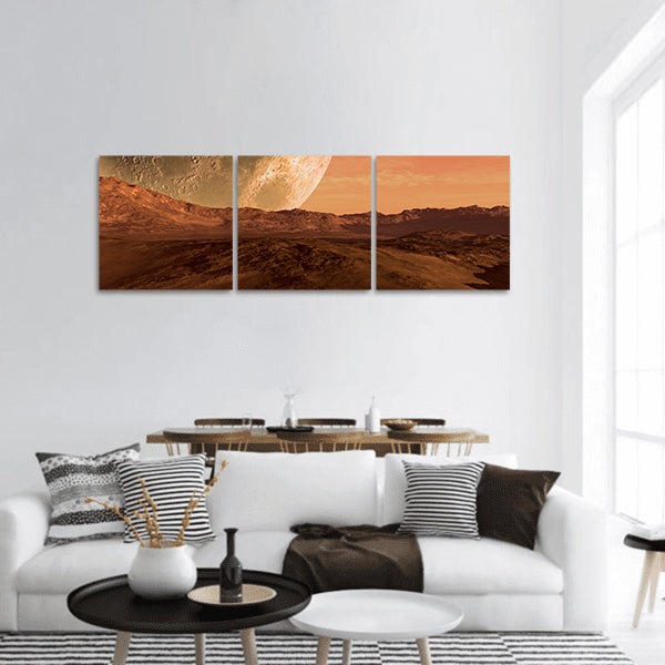 Mars like red planet with arid landscape panoramic canvas wall art.