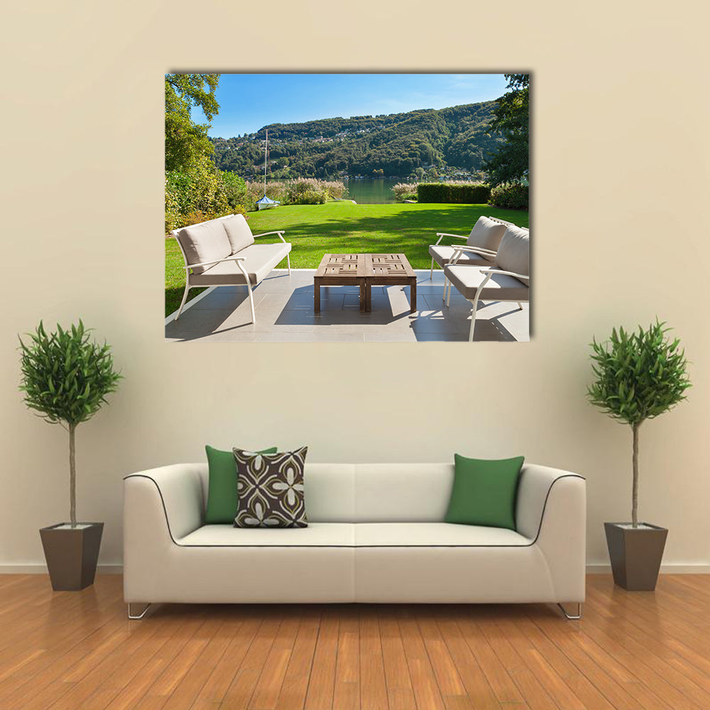 Beautiful Veranda In The Garden, A Modern House Outdoor, Multi Panel Canvas Wall Art