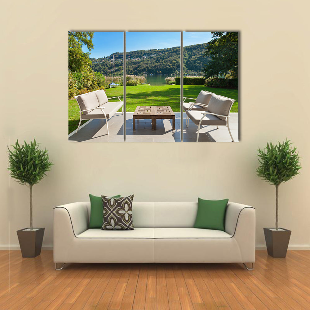 Beautiful Veranda In The Garden, A Modern House Outdoor, Multi Panel Canvas Wall Art