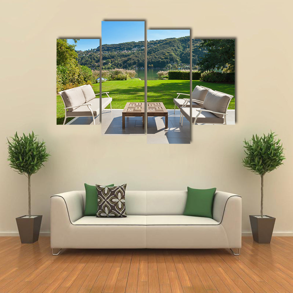 Beautiful Veranda In The Garden, A Modern House Outdoor, Multi Panel Canvas Wall Art