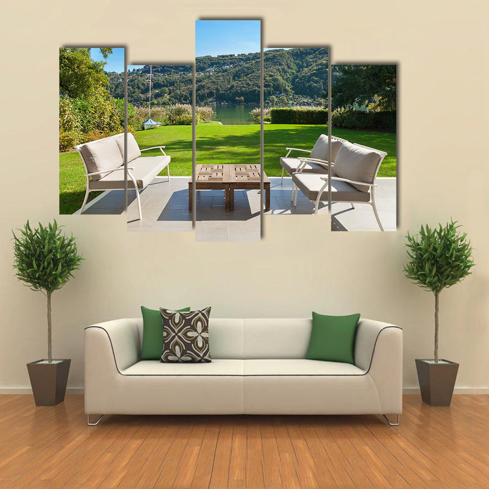 Beautiful Veranda In The Garden, A Modern House Outdoor, Multi Panel Canvas Wall Art