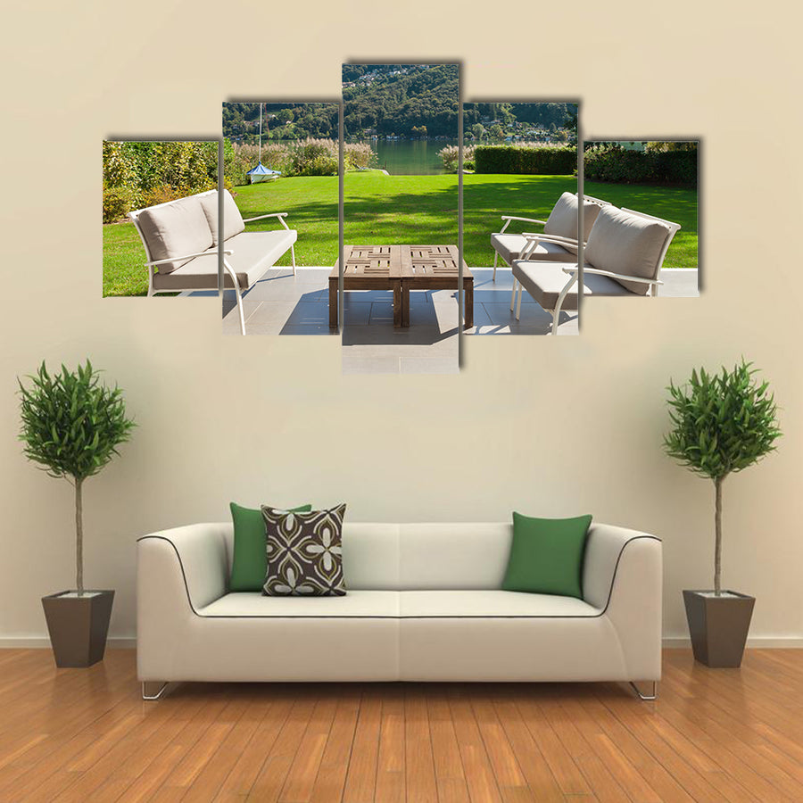 Beautiful Veranda In The Garden, A Modern House Outdoor, Multi Panel Canvas Wall Art