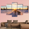 Musher and passenger in a dog sleigh with huskies a cold wall art