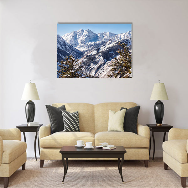 A view of the Maroon Valley landscape looking towards the two mountains of the Maroon Bells in Pitkin Country Multi panel canvas wall art