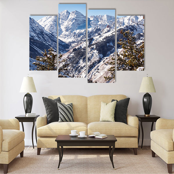 A view of the Maroon Valley landscape looking towards the two mountains of the Maroon Bells in Pitkin Country Multi panel canvas wall art