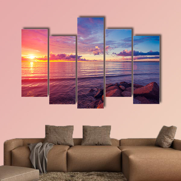 Early morning, sunrise over sea Multi panel canvas wall art
