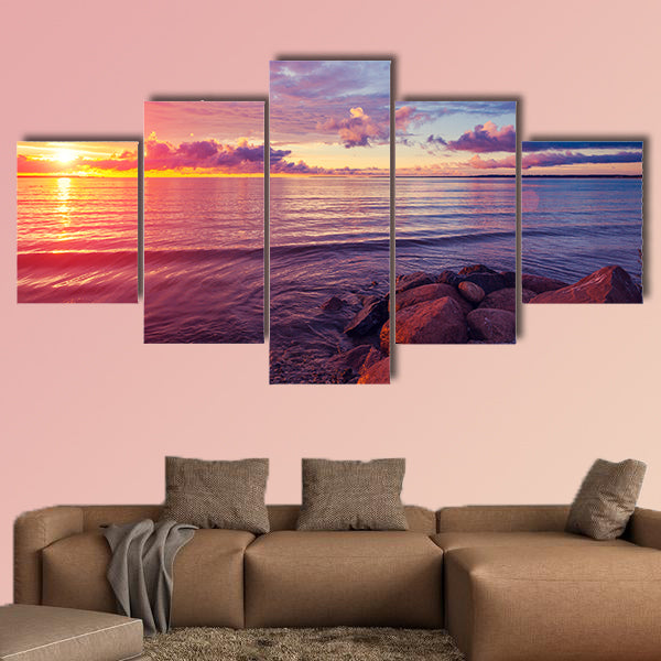 Early morning, sunrise over sea Multi panel canvas wall art