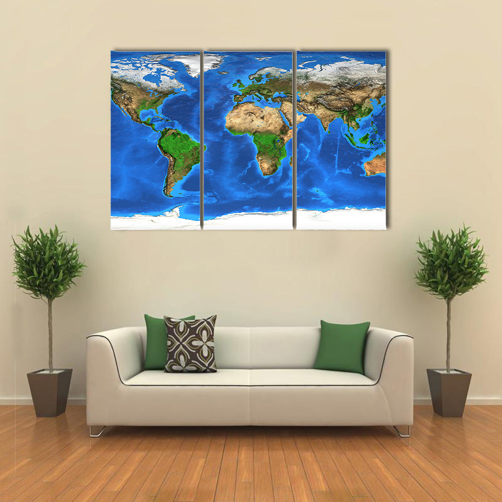 Detailed satellite view of the Earth and its landforms multi panel canvas wall art