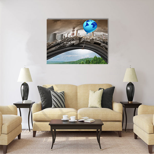 Climate change global agreement concept as a blue balloon Multi Panel Canvas Wall Art