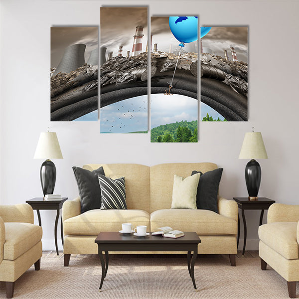 Climate change global agreement concept as a blue balloon Multi Panel Canvas Wall Art