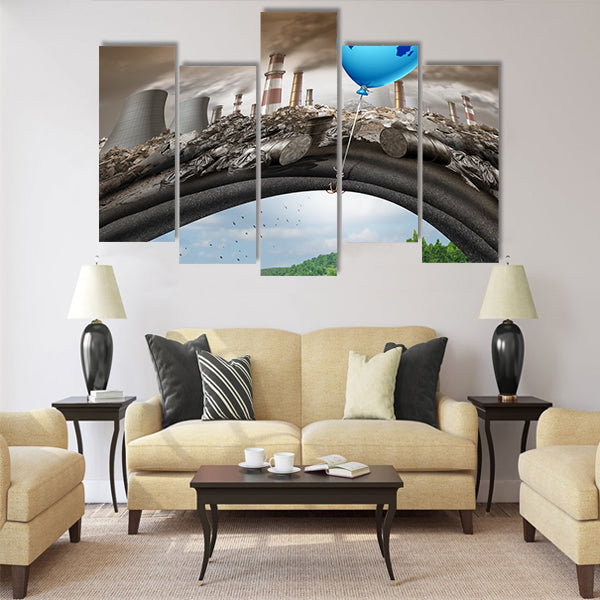 Climate change global agreement concept as a blue balloon Multi Panel Canvas Wall Art