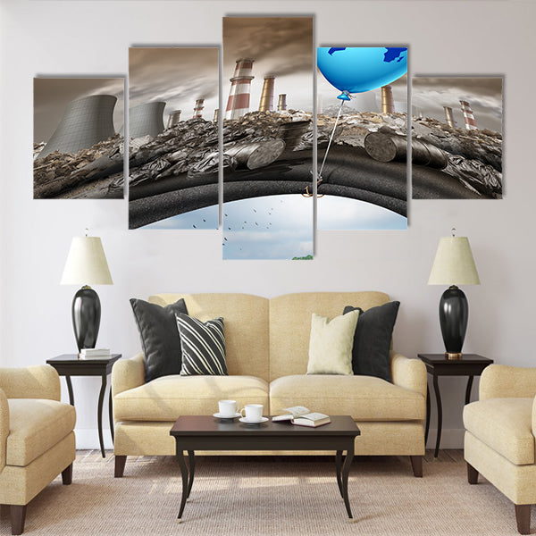 Climate change global agreement concept as a blue balloon Multi Panel Canvas Wall Art