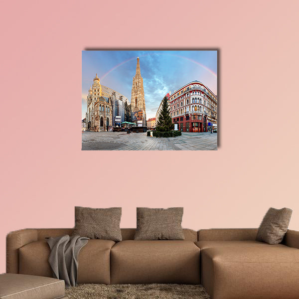 Panorama of Vienna square with rainbow in Vienna multi panel canvas wall art