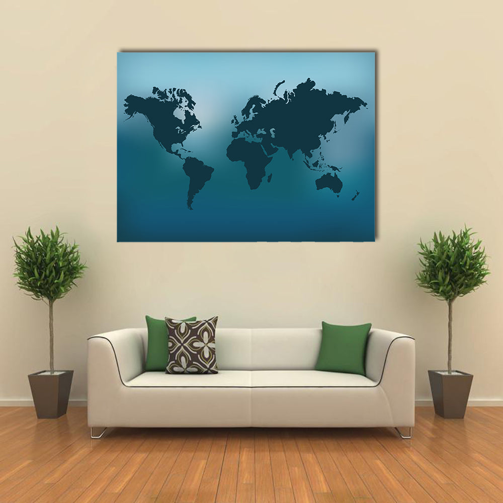 Illustration of the world map on a colorful blue background multi panel canvas wall art