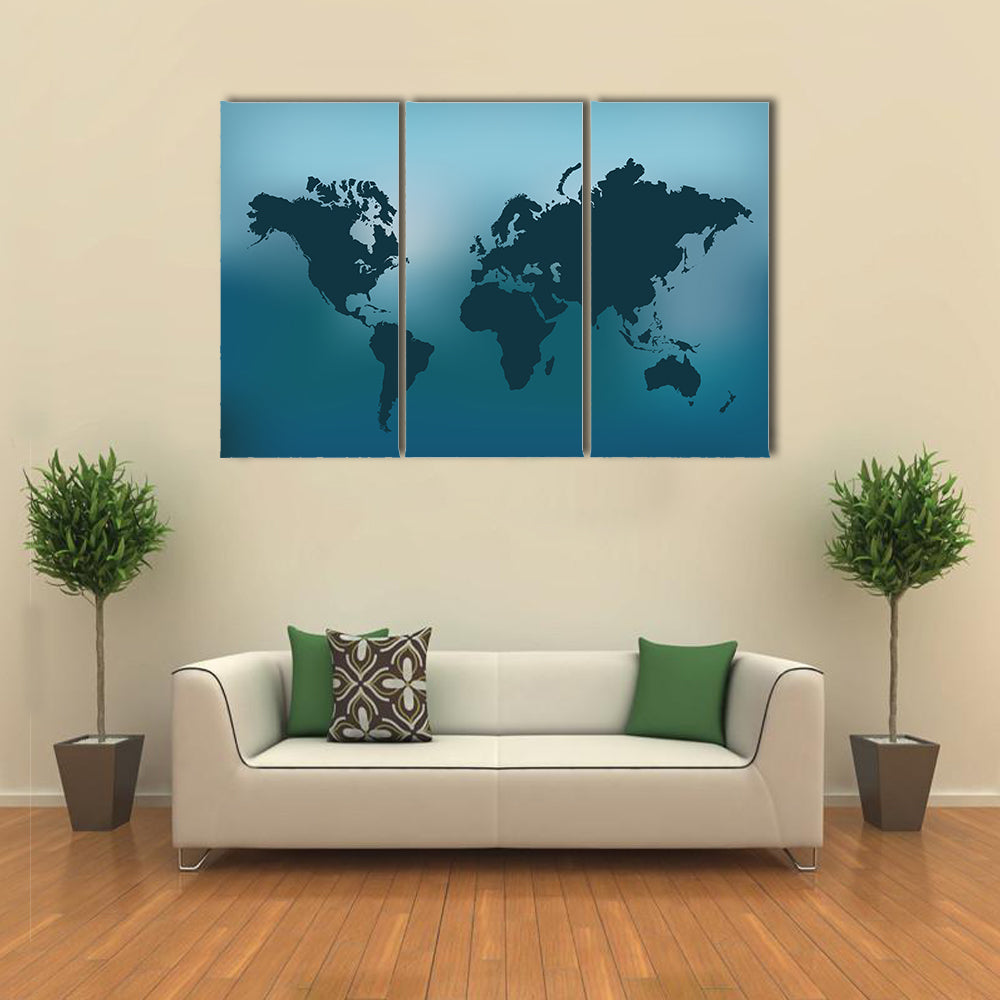 Illustration of the world map on a colorful blue background multi panel canvas wall art