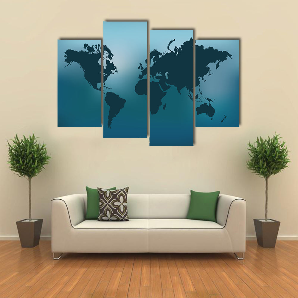 Illustration of the world map on a colorful blue background multi panel canvas wall art