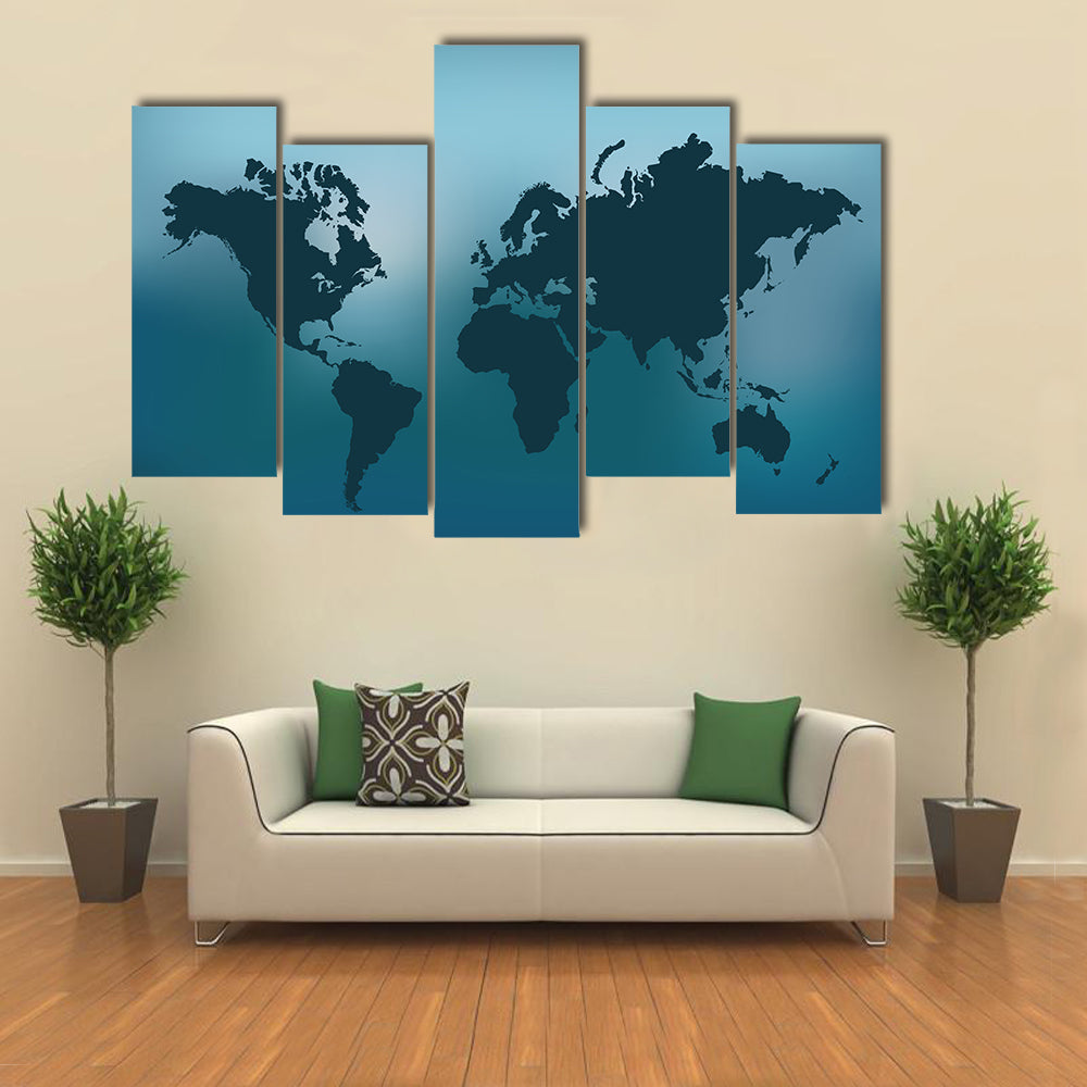 Illustration of the world map on a colorful blue background multi panel canvas wall art
