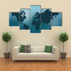 Illustration of the world map on a colorful blue background multi panel canvas wall art