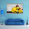 Plate with measuring tape and fruits on the table, Vegetarian diet for weight loss, Multi panel canvas wall art