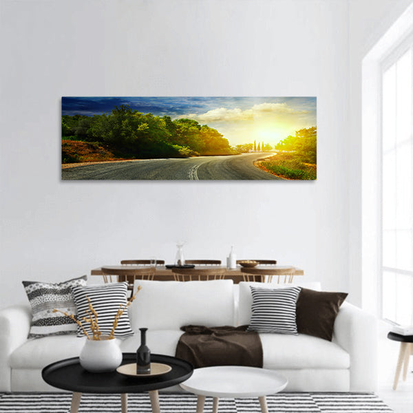 The road in the mountains to the sea Panoramic Canvas Wall Art